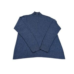 Qi Cashmere men's Size Medium blue solid 100% cashmere 1/4 zip pullover sweater